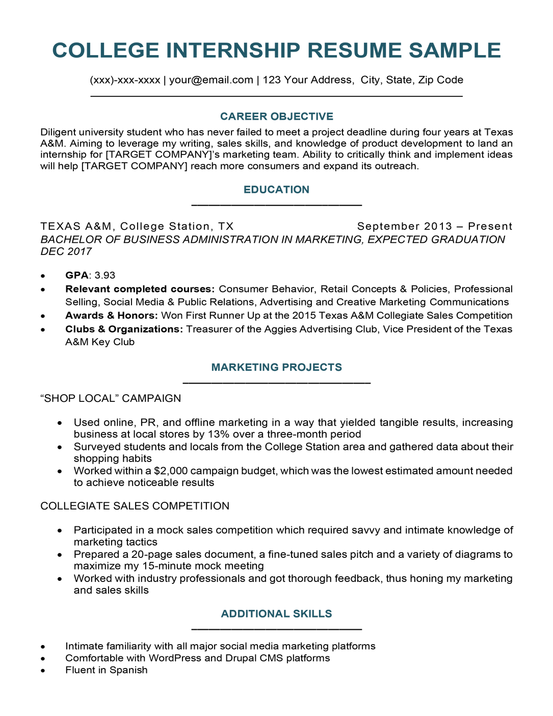 College Student Resume Sample &  Writing Tips