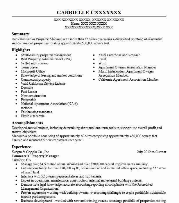 Commercial Property Manager Resume Sample