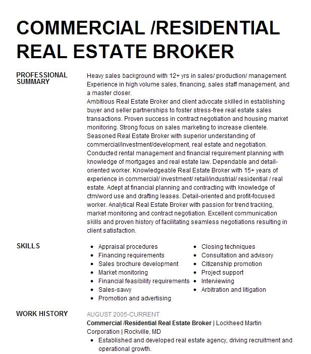 Commercial Real Estate Broker Associate Resume Example MARCUS ...