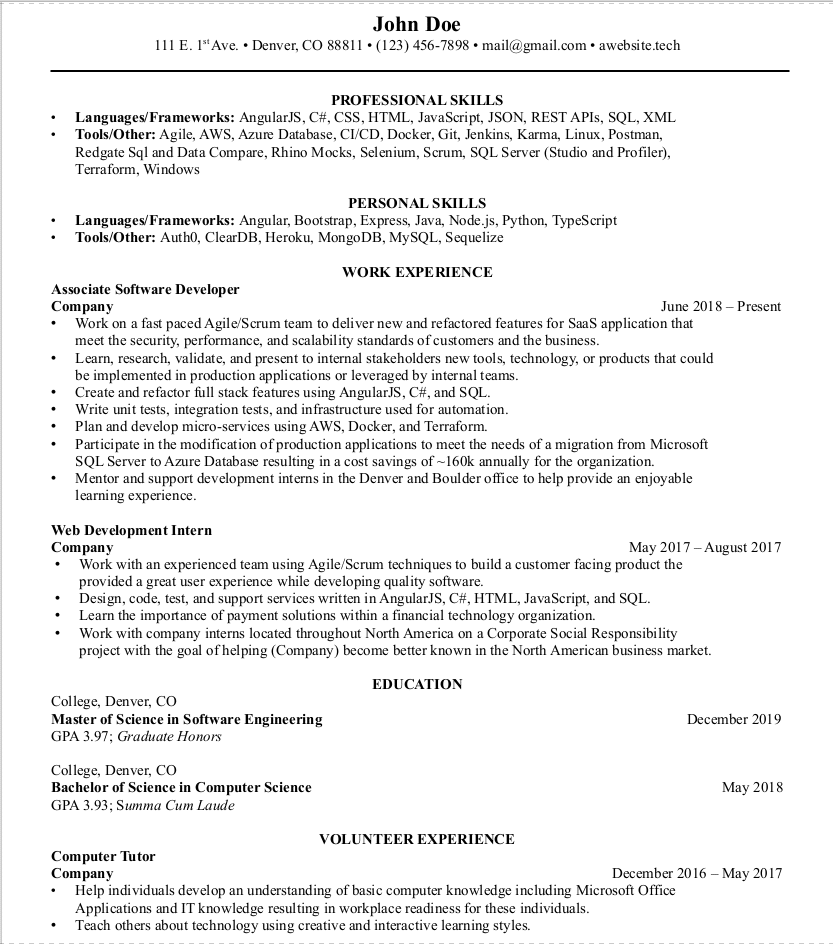 Computer Software Engineer Resume
