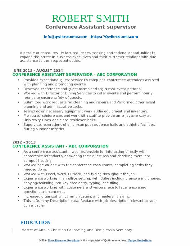 Conference Assistant Resume Samples