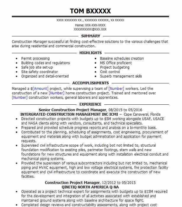 Construction Project Manager Resume Examples / Construction Manager ...