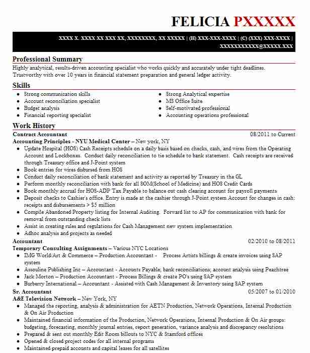 Contract Accountant Resume Sample