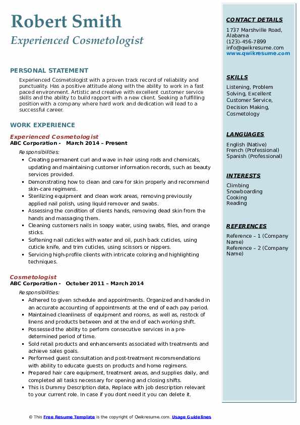Cosmetologist Resume Samples