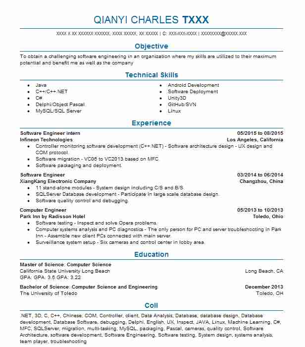 Cp Op Software Engineer Intern Resume Example Company Name