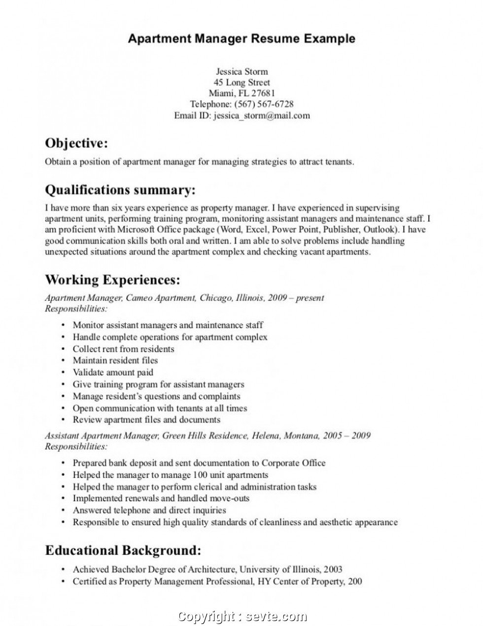 Creative Property Manager Resume Profile Property Manager ...