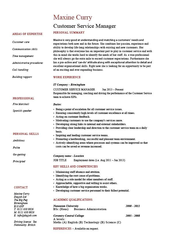Customer Service manager resume, sample, template, client satisfaction ...