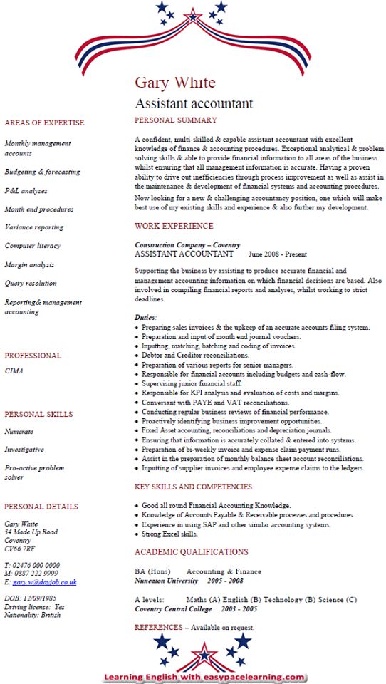 CV or resume sample.