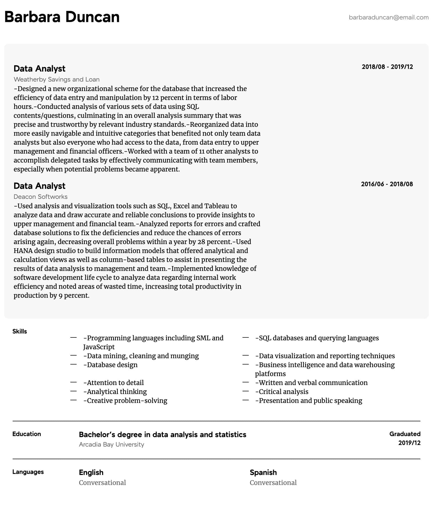Data Analyst Resume Samples