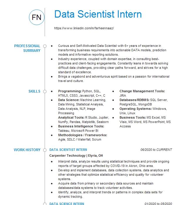 Data Science Intern Resume Example PVP Live