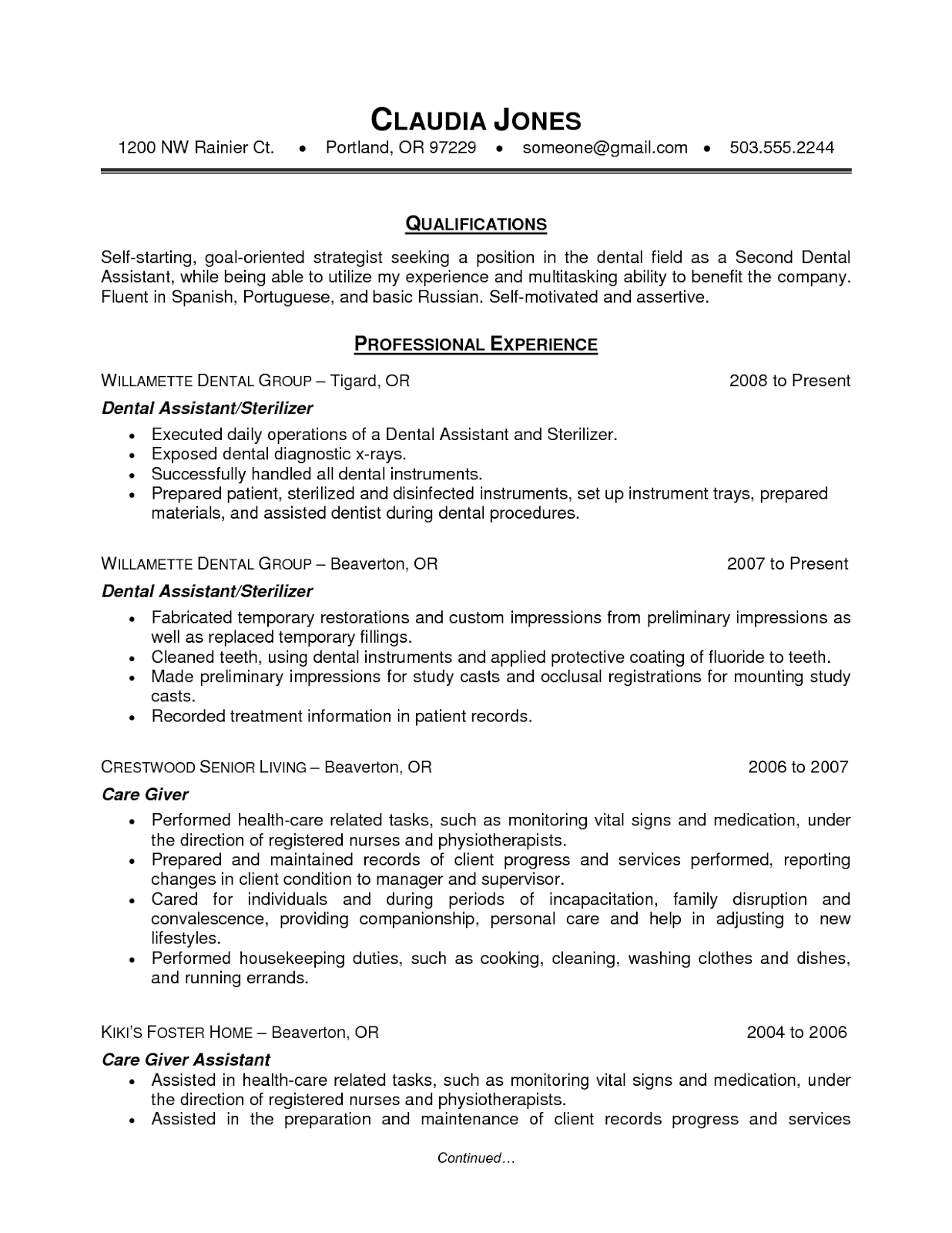 Dental Assistant Resume With References