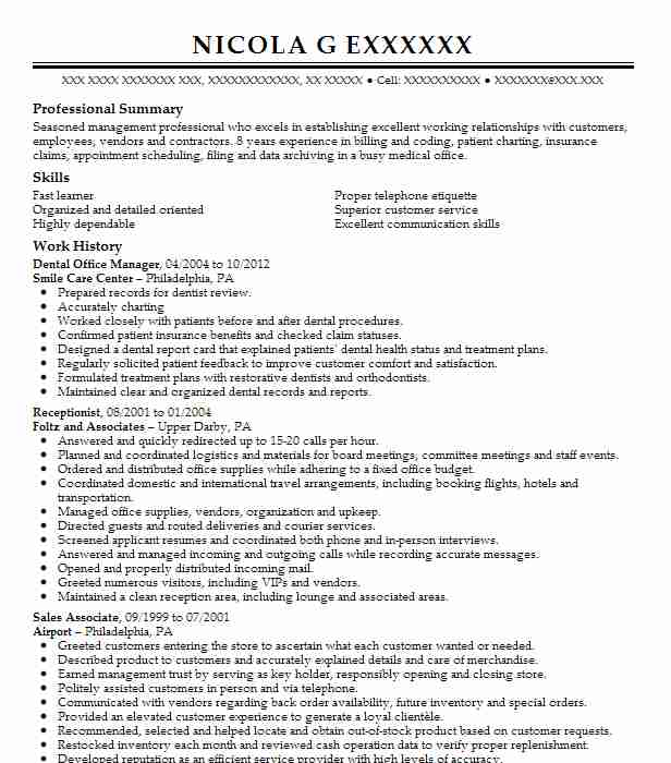 Dental Office Manager Resume Example Decino Family Dentistry
