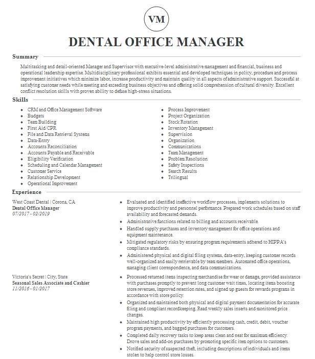 Dental Office Manager Resume Example East Boca Dental