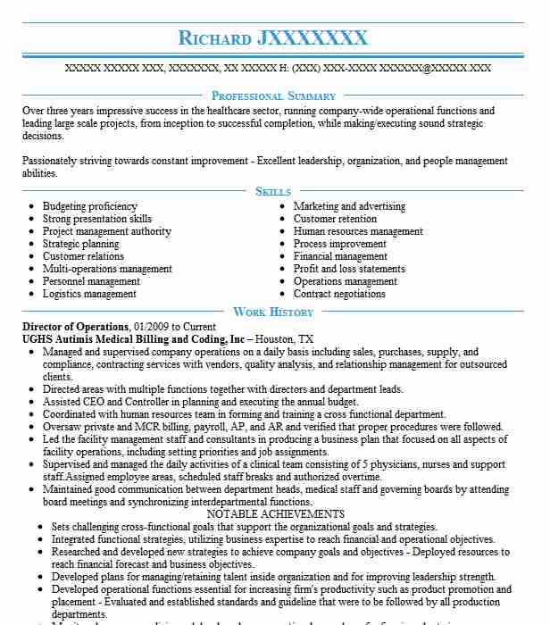 Director Of Medical Operations Resume Example Concentra