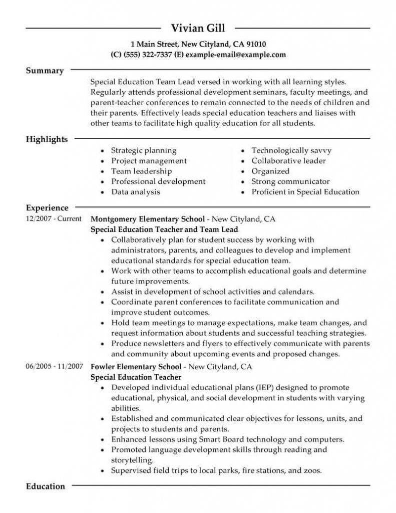 Education On A Resume Example