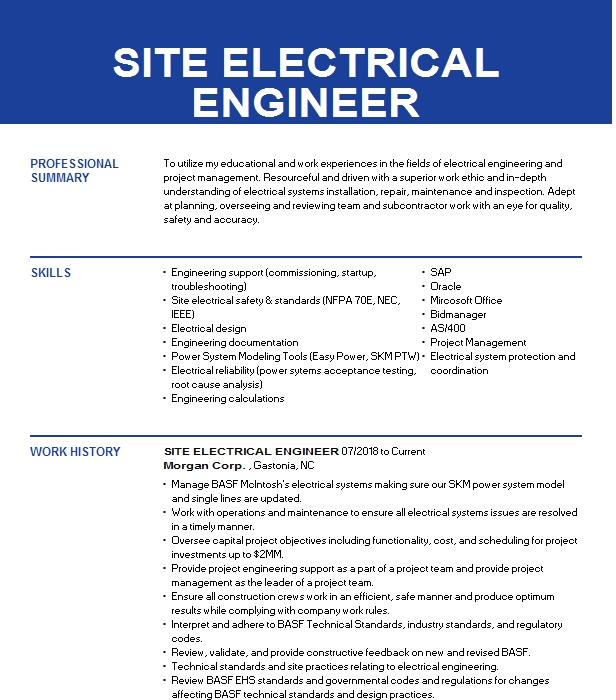 Electrical Site Engineer Resume Example Elliot Health System