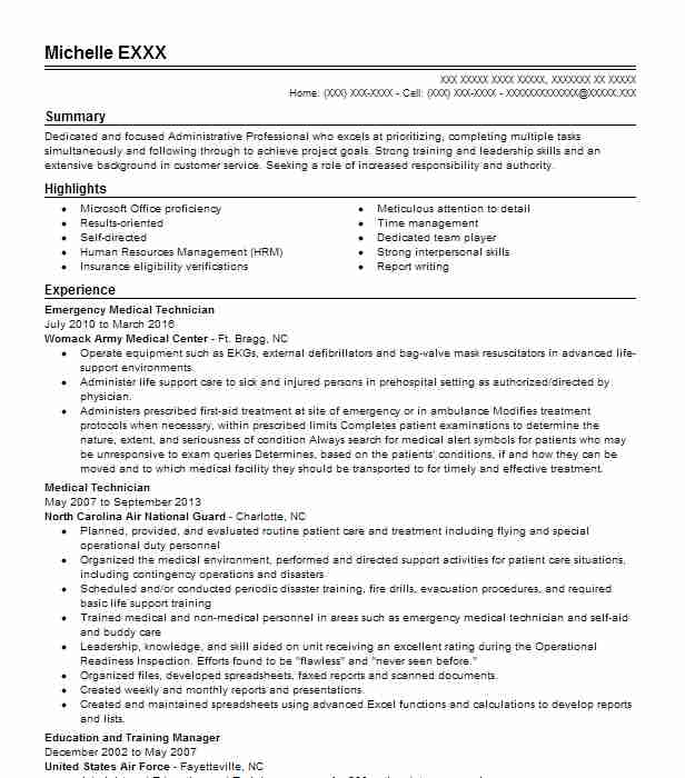 Emergency Medical Technician Basic Resume