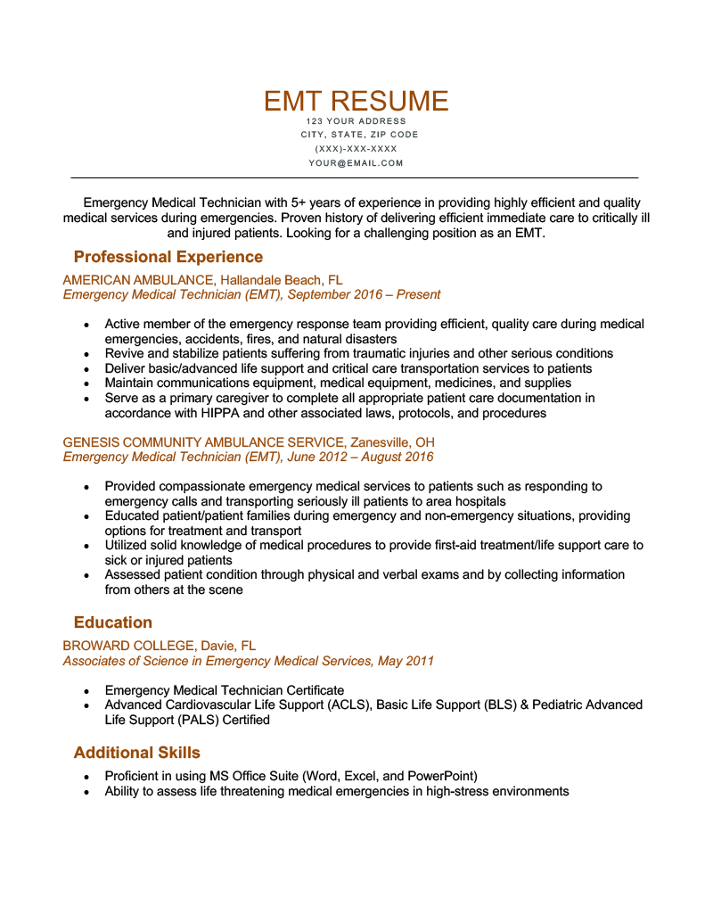 EMT Resume: Example &  Writing Tips