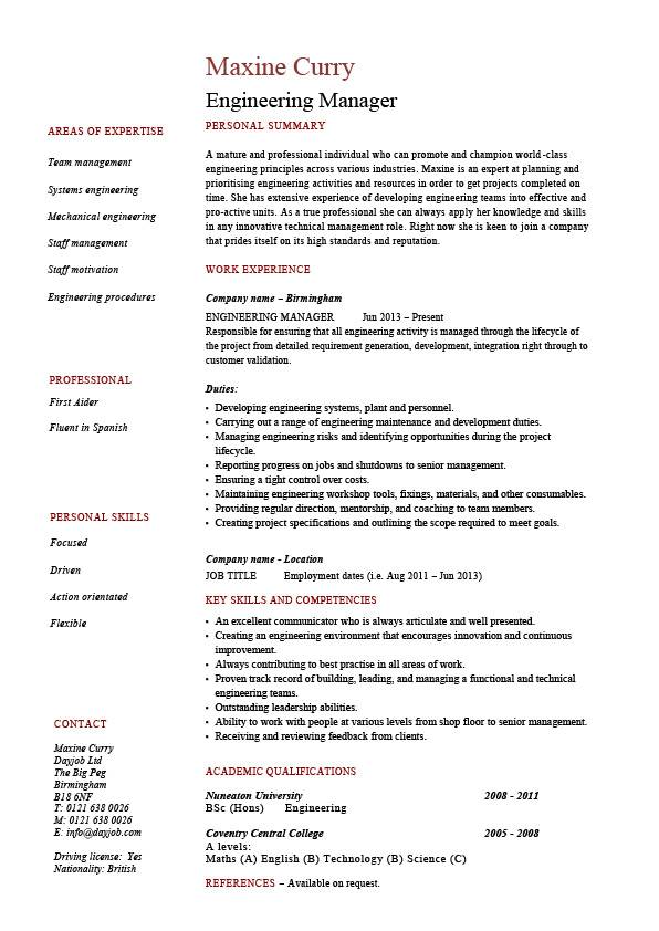 Engineering Manager resume, sample, template, example, managerial, CV ...