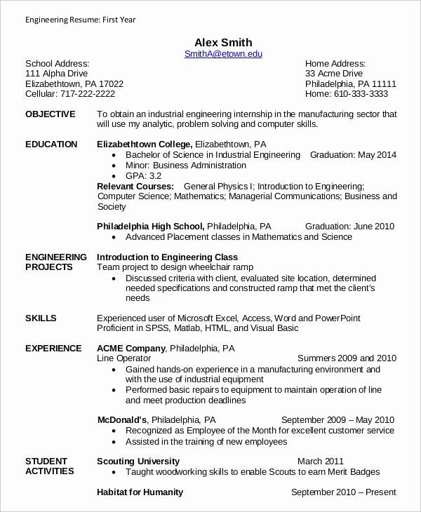 Engineering Student Resume Template Best Of 14 First Resume Templates ...