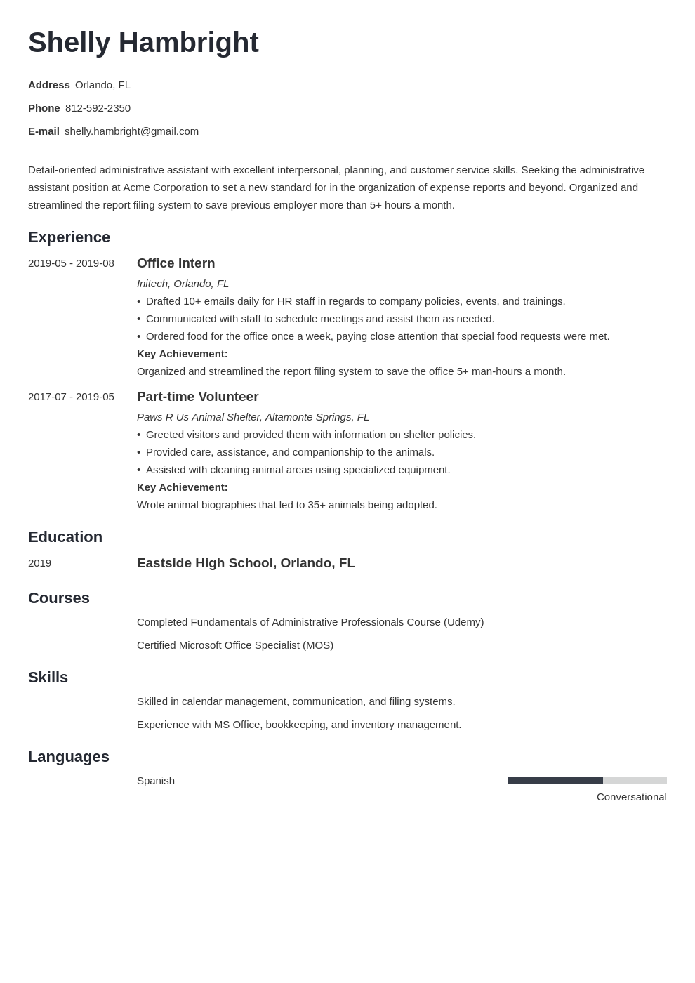 Entry Level Administrative Assistant Resume Sample &  Guide