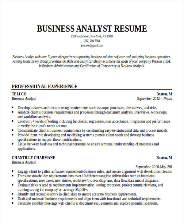 Entry Level Business Analyst Resume