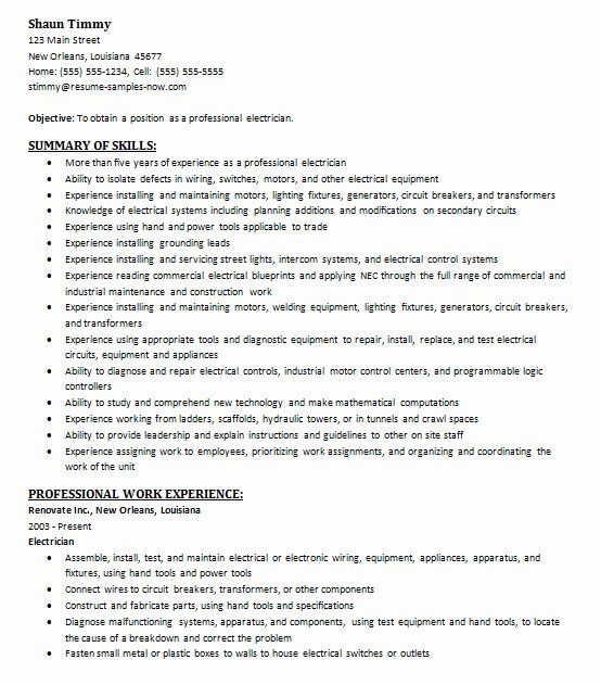Entry Level Electrical Engineer Resume Unique Apprentice Electrical ...