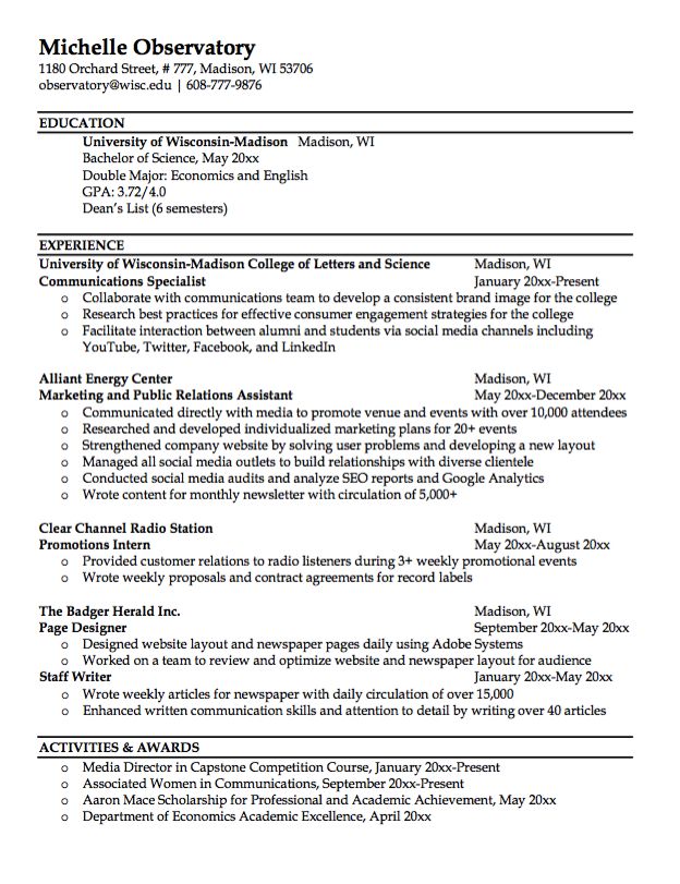 Example Of Promotions Resume