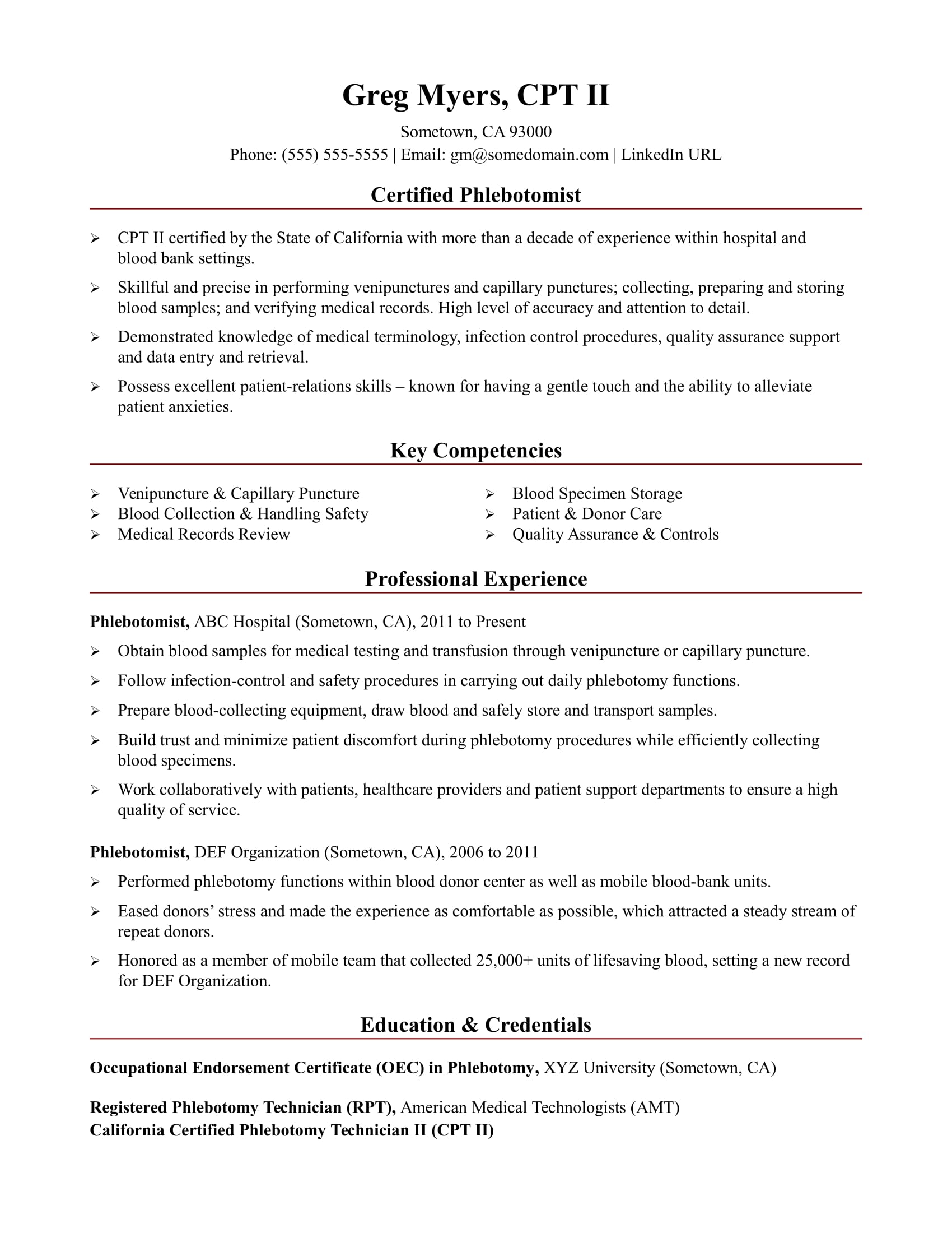 Example Of Resume With Certification
