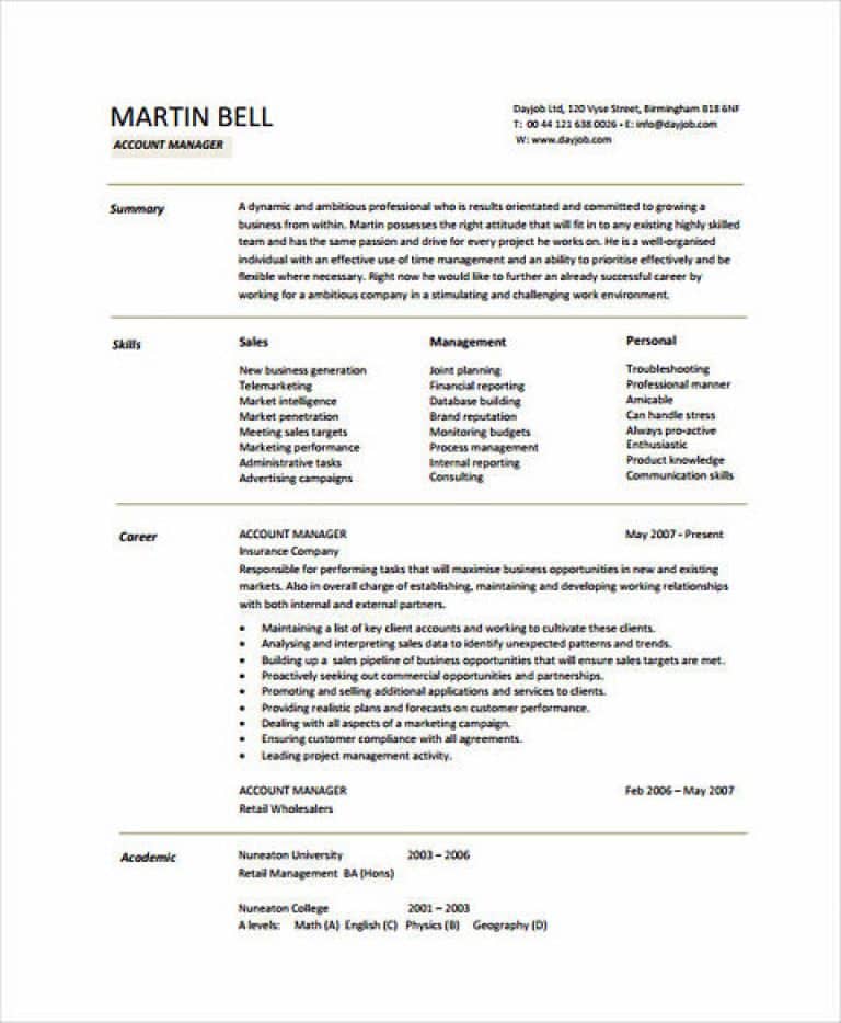 Excellent Account Manager Resume Sample