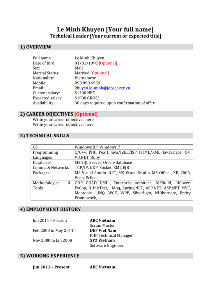 Expected Salary in Resume