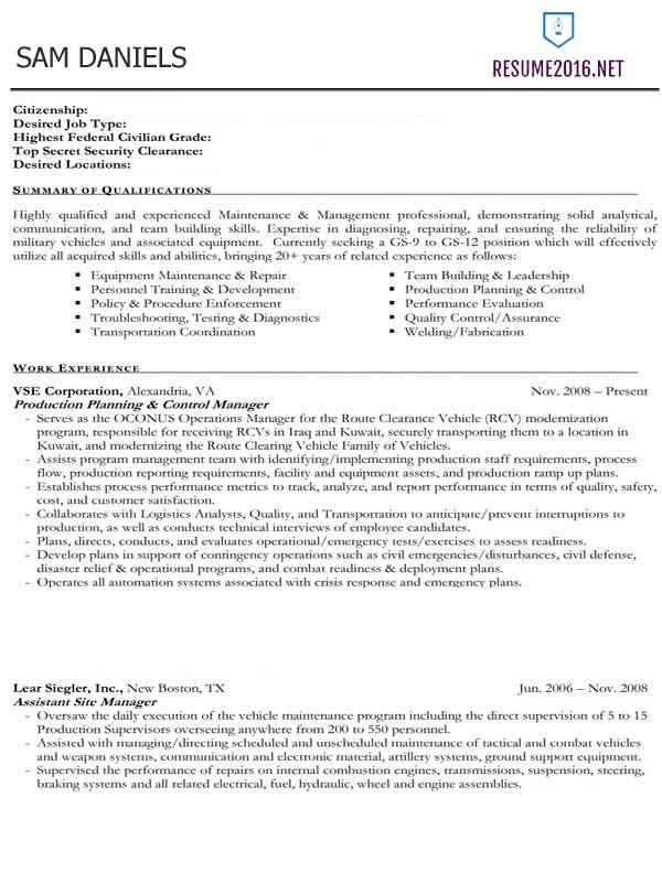 Federal Resume format 2016