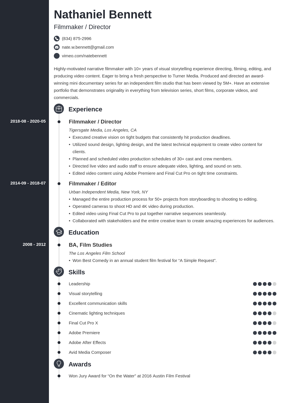 Filmmaker Resume: Examples and Guide for a Filmmaking CV