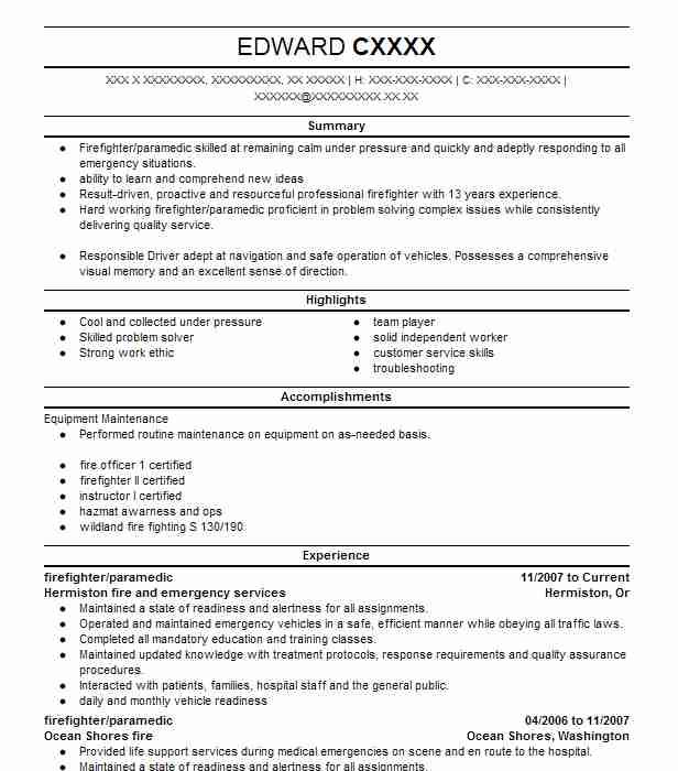 Firefighter Paramedic Resume Examples
