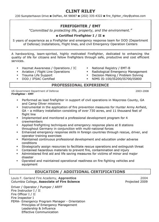 Firefighter Resume Example