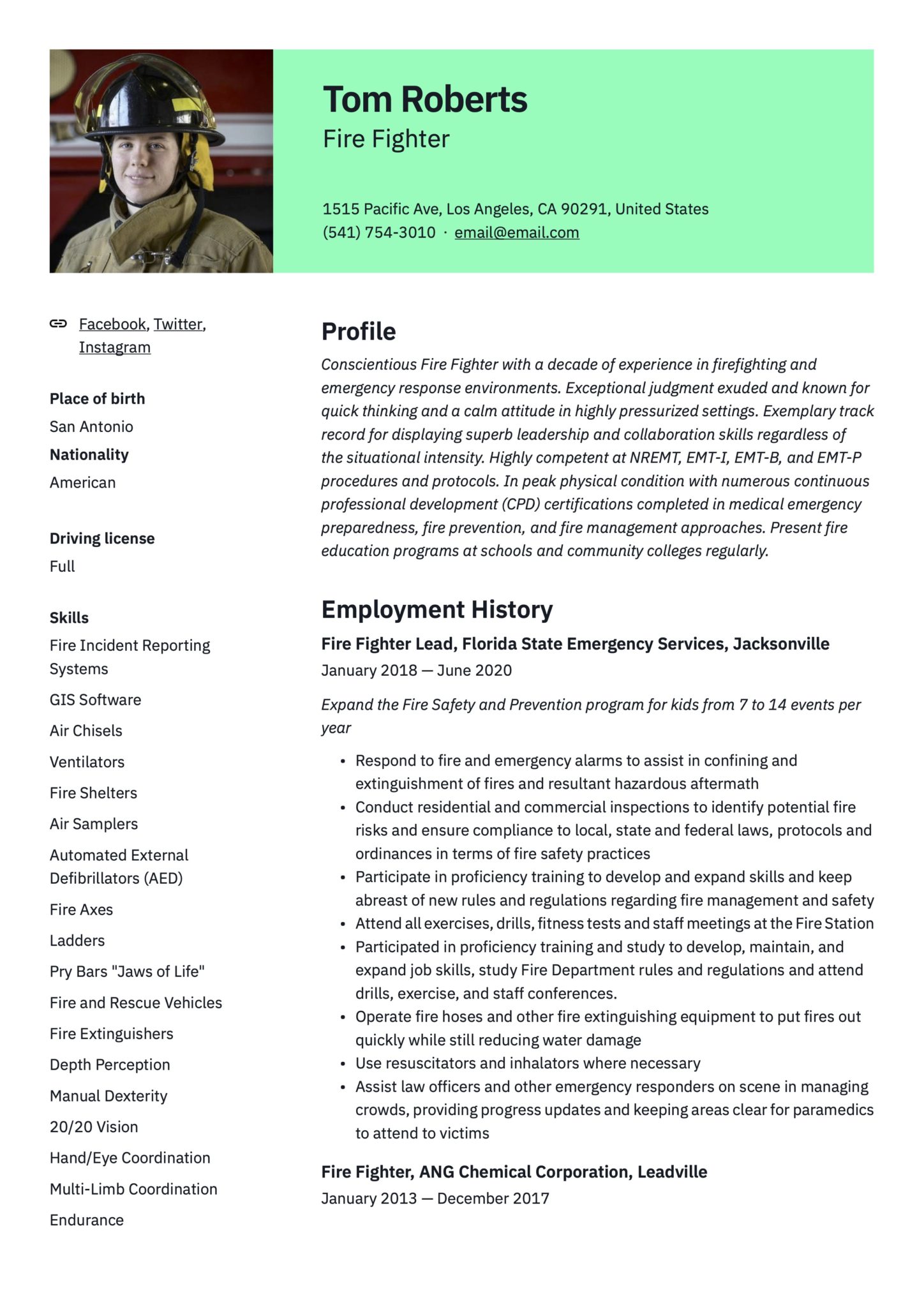 Firefighter Resume &  Writing Guide