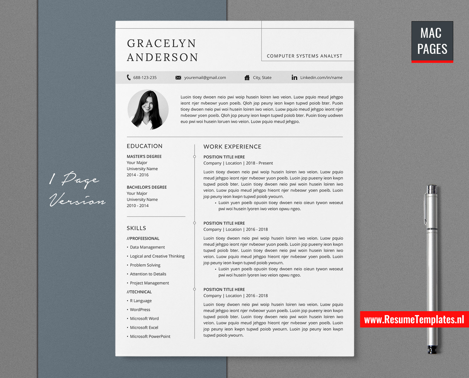 For Mac Pages: Minimalist CV Template for Mac Pages, Cover Letter ...