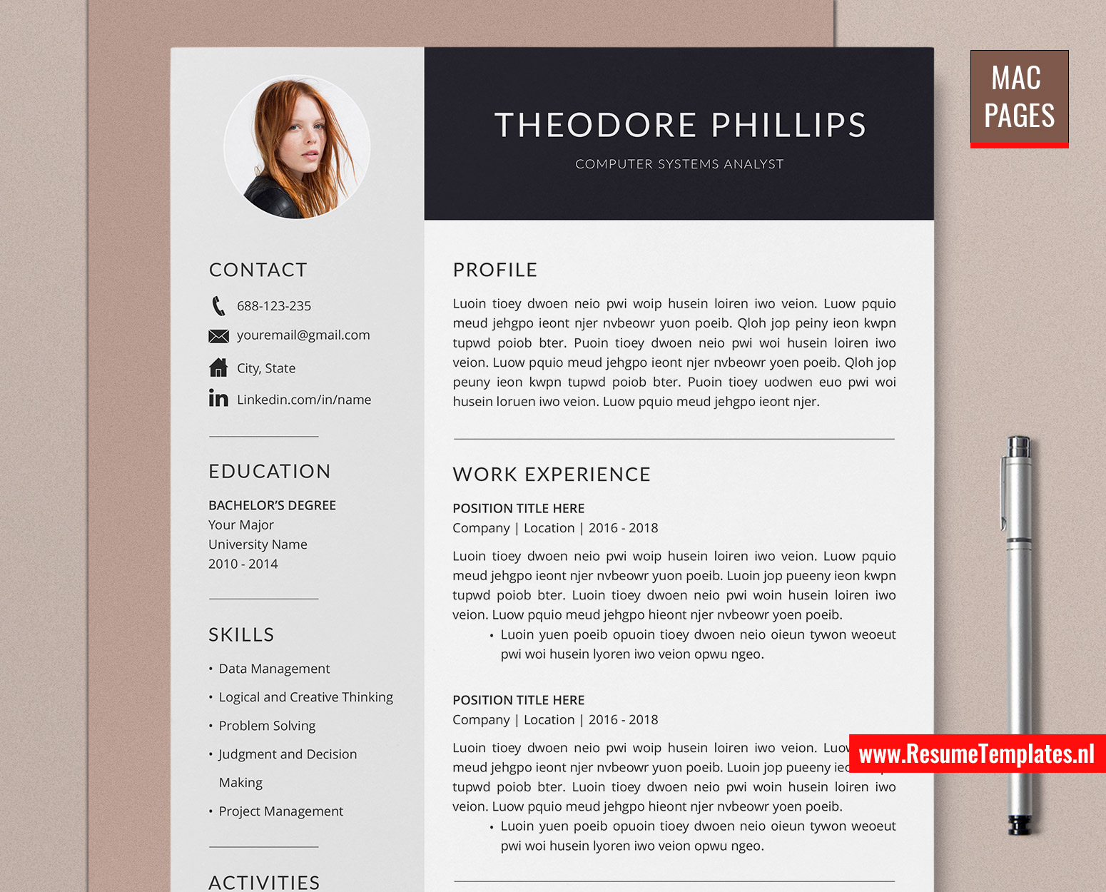 For Mac Pages: Professional CV Template for Mac Pages, with Cover ...
