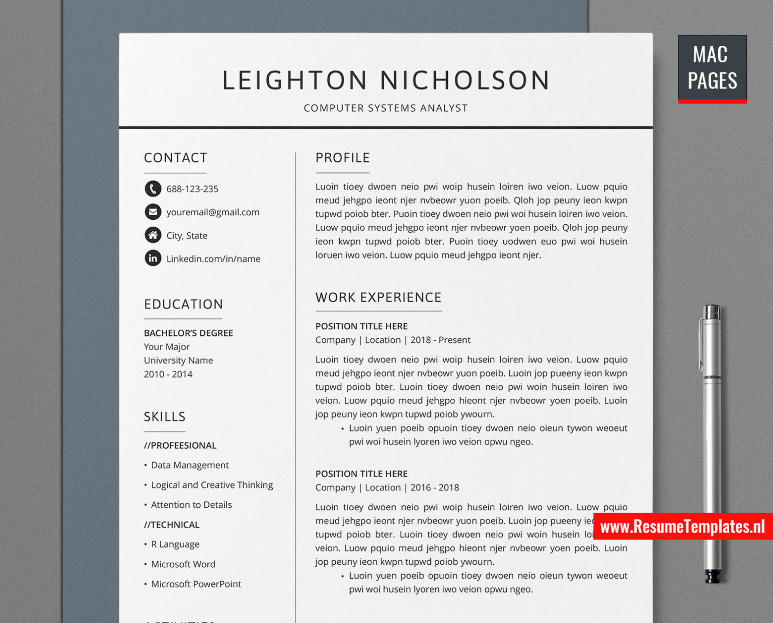 For Mac Pages: Simple CV Template / Resume Template for Mac Pages ...