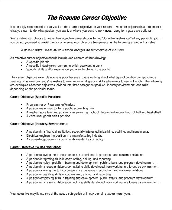 FREE 6+ Sample Resume Objective Templates in MS Word