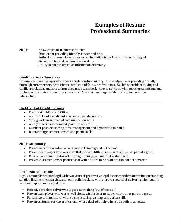 FREE 8+ Resume Summary Templates in PDF