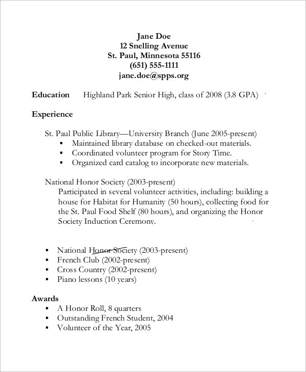 FREE 8+ Sample High School Resume Templates in PDF