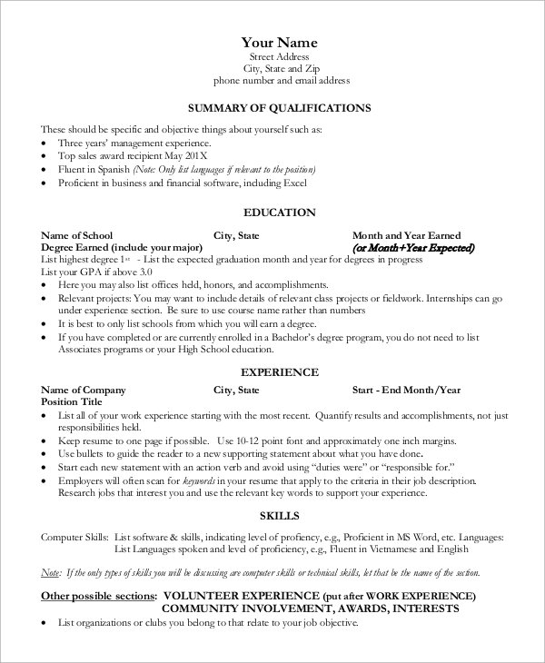 FREE 9+ Sample One Page Resume Templates in MS Word