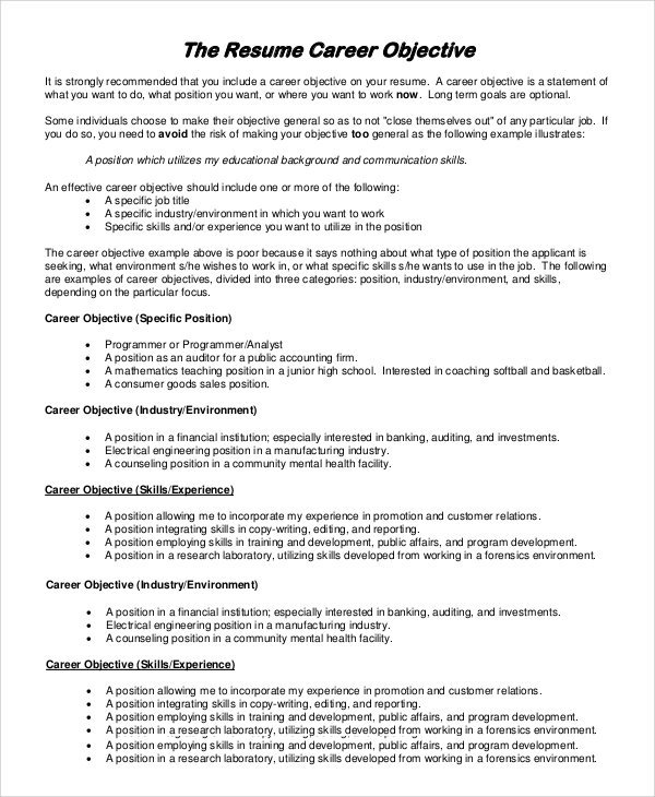 FREE 9+ Sample Resume Objective Templates in PDF