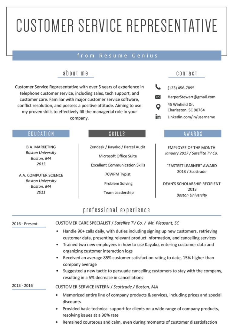 Free Customer Service Resume Template with Minimalist and ...