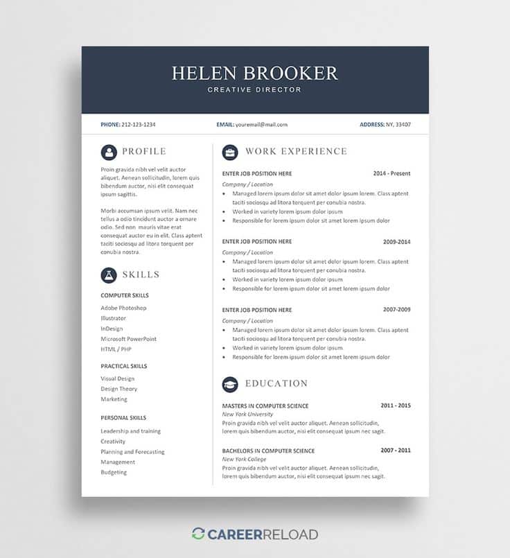 Free CV Template for Word  Helen