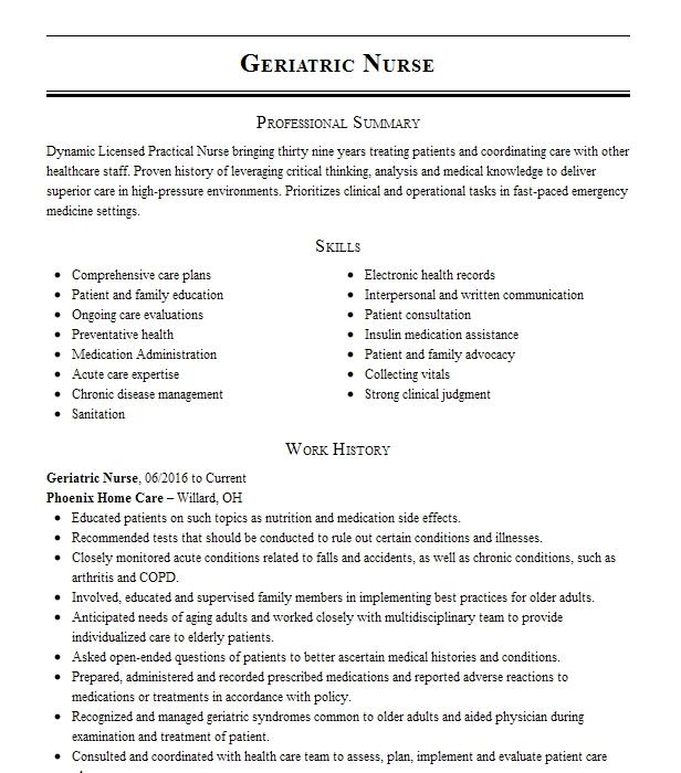 Geriatric Nurse Resume Example