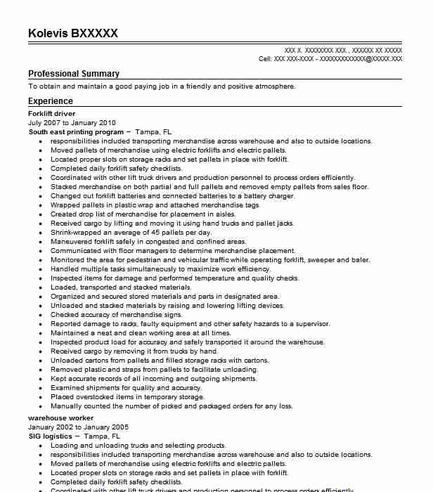 Get Forklift Operator Job Description Resume Pictures