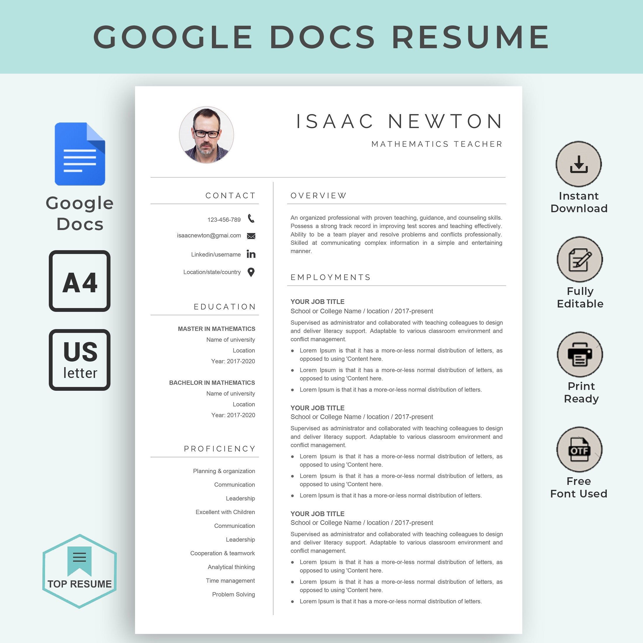 Google Docs Resume, Google Docs Resume Template, Teacher Resume ...