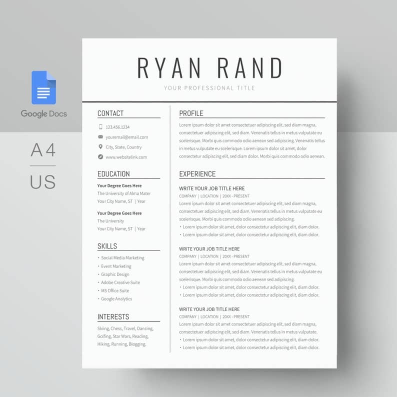 Google Docs Resume Template. A boldly simple resume template